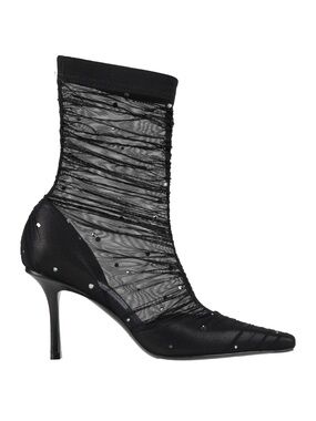 Jimmy Choo Black Sheer Ruched Stiletto Heels with Crystal Accents